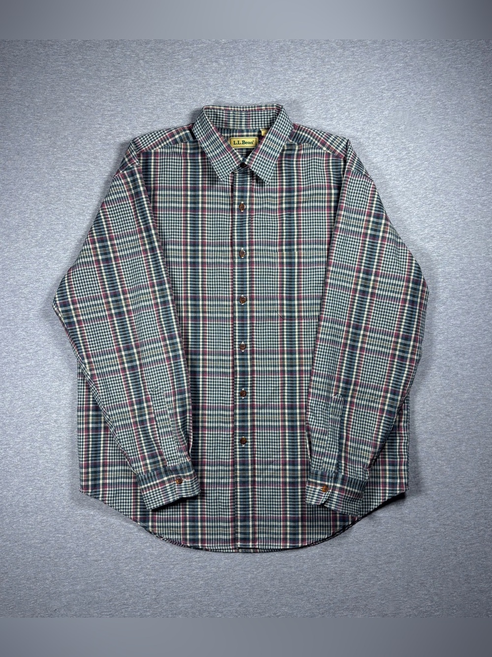 Vintage LL Bean Shirt Flannel Button Up Mens L Plaid Multicolor Long Sleeve 90s